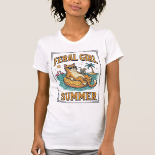 T-shirt Feral Girl Summer Cat Float Vintage Shirt Design_1