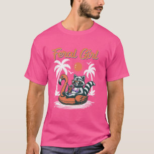 T-shirt Feral Girl Summer Funny Meme Feral Raccoon Beach V