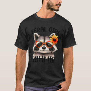 T-shirt Feral Girl Summer Raccoon Avec Lunettes Flower Opo