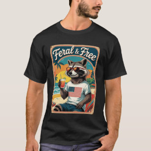 T-shirt Féral & Libre Drôle de Raton Laveur Patriotique Fé