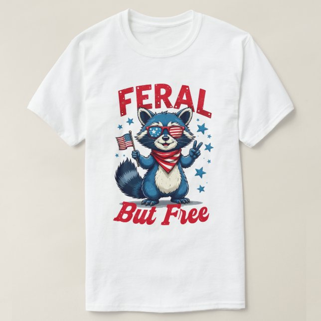 T-shirt Feral Mais Gratuitement Funky Patriotic Raccoon 4  (Design devant)