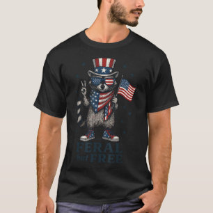 T-shirt Féral Mais Libre Drôle De Raton Laveur Drapeau Usa