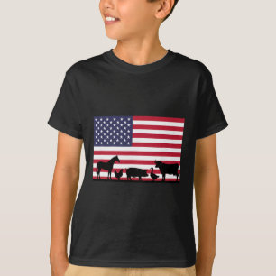 T-shirt Ferme Animaux de la ferme Drapeau américain Cheval
