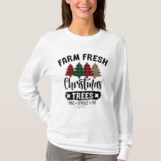T-shirt Ferme arbre frais signe chirstmas arbre plaid chem (Devant)