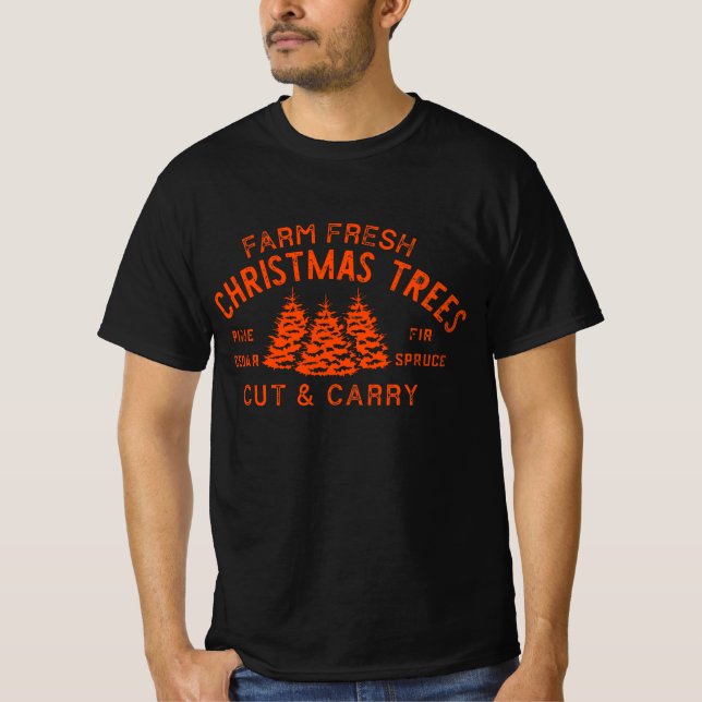 T-shirt Ferme Arbres de Noël frais, Arbre de Noël, Rétro (Devant)