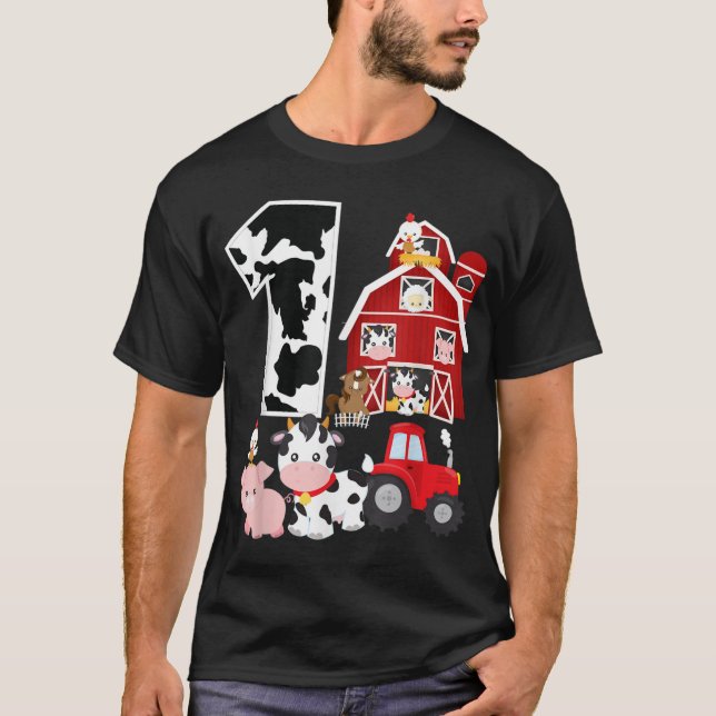 T-shirt Ferme Barnyard Thème Cochon Vache Cheval 1er Anniv (Devant)
