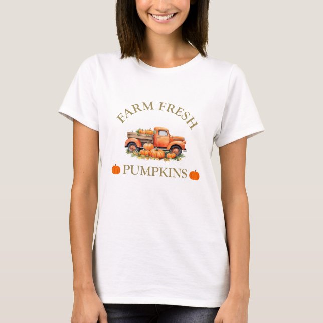 T-shirt Ferme citrouilles d'aquarelle fraîche automne (Devant)