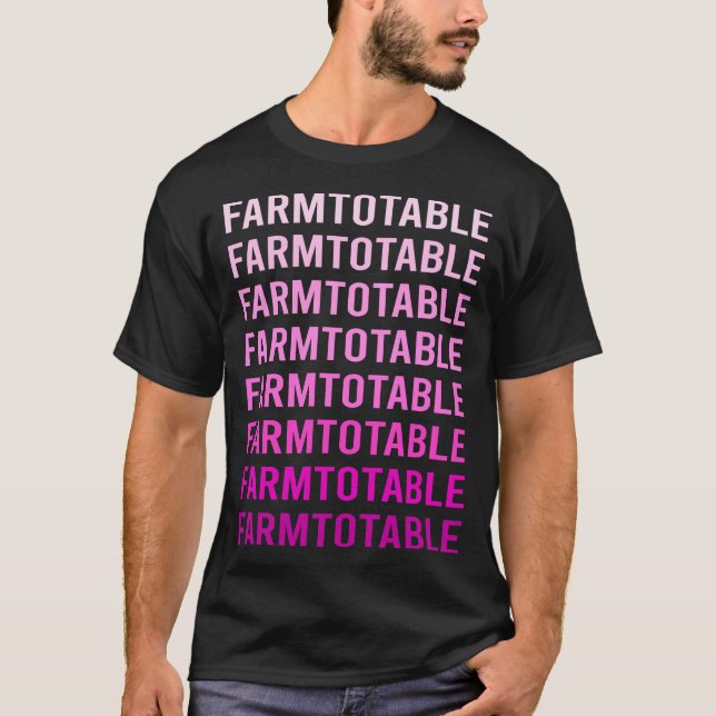 T-shirt Ferme de texte rose à table (Devant)