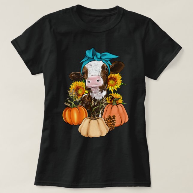 T-shirt Ferme de Vache Cute Citrouille Ferme Chute Thanksg (Design devant)