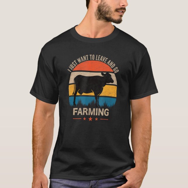 T-shirt Ferme de vaches de coucher de soleil rétro Élevage (Devant)