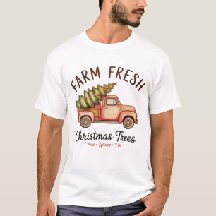 T-shirt Ferme Fraîche Arbre de Noël Pink Truck Xmas Vintag