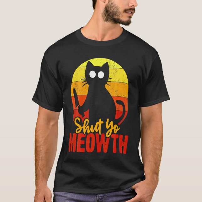 T-shirt Ferme ta Gueule de Chat d'Halloween Sanglant Avec  (Devant)