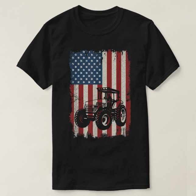 T-shirt Ferme Tracteurs Drapeau Américain USA Patriotique (Design devant)