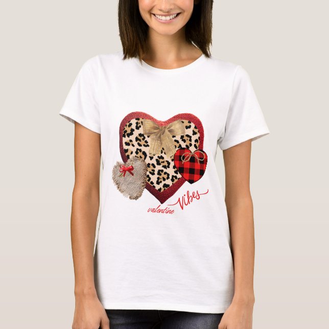 T-shirt Ferme Valentine Coeurs Plaid Cheetah Burlap (Devant)