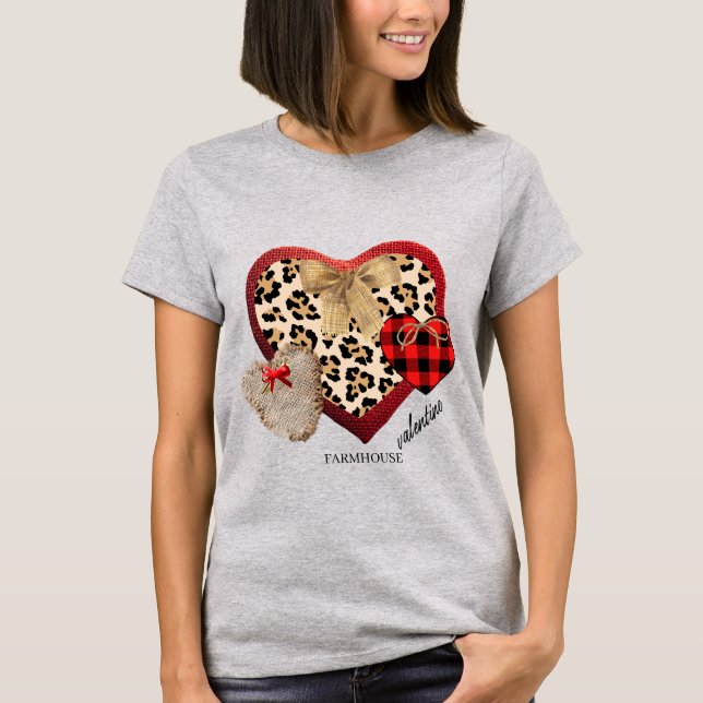 T-shirt Ferme Valentine Coeurs Plaid Cheetah Burlap (Devant)