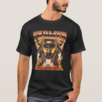 T-shirt Fermier Agriculture Animaux de ferme Squelette Crâ
