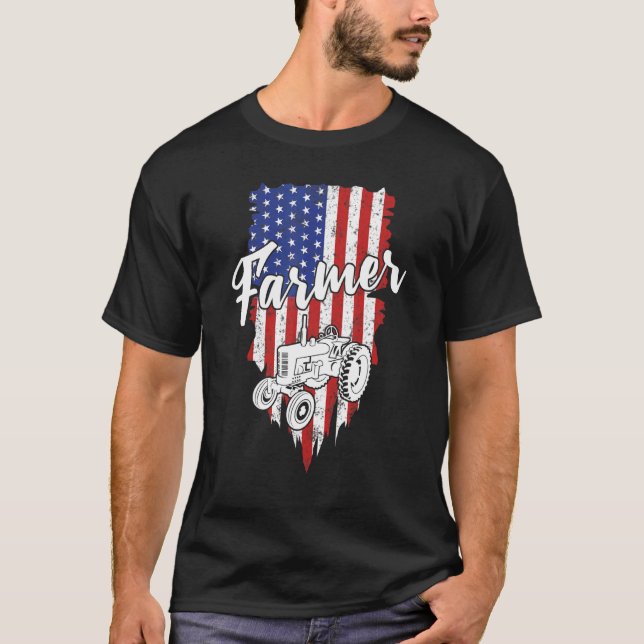 T-shirt Fermier américain Drapeau Rétro Tracteur agricole  (Devant)