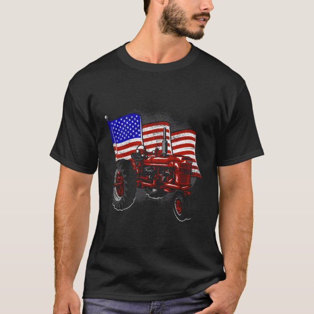 T-shirt Fermier de tracteur de drapeau américain (Devant)