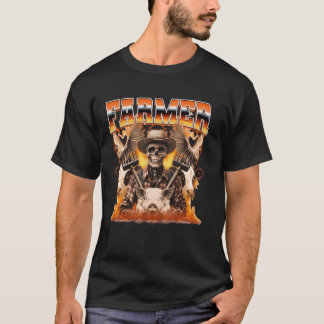 T-shirt Fermier Élevant Des Animaux De Ferme Squelette Crâ