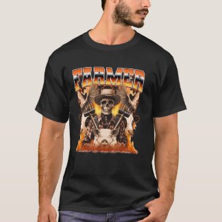 T-shirt Fermier Élevant Des Animaux De Ferme Squelette Crâ