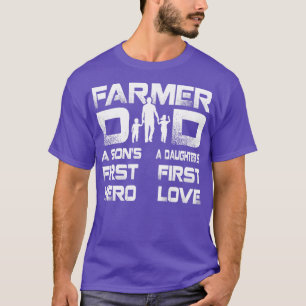 T-shirt Fermier Papa Un Fils Premier Héros Une Fille Premi