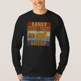 T-shirt Fermier Rétro  Mouton  Facilement distrait par Mou