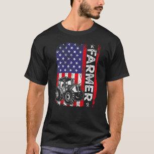 T-shirt Fermier tracteur américain États-Unis Drapeau agri