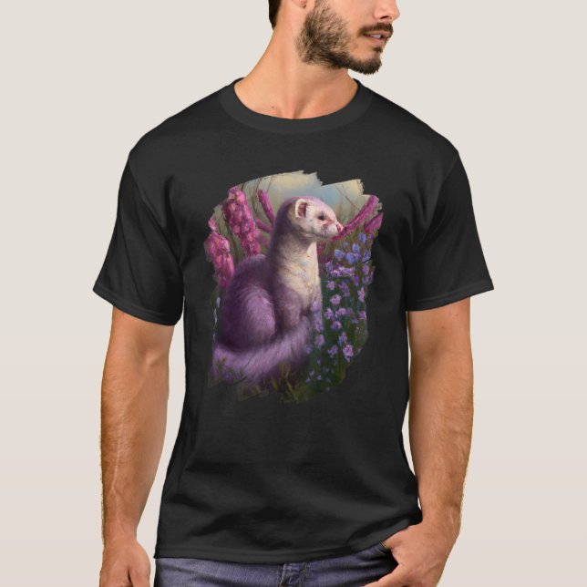 T-shirt Ferret Flowers Cute Painting Flower Ferret (Devant)