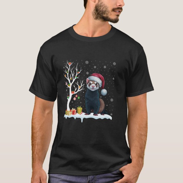 T-shirt Ferret Santa Hat Festif Arbre Lumière Noël Paja (Devant)