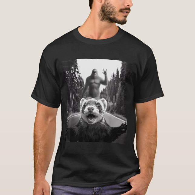 T-shirt Ferret Selfie With Bigfoot Funny For Men Women Kid (Devant)