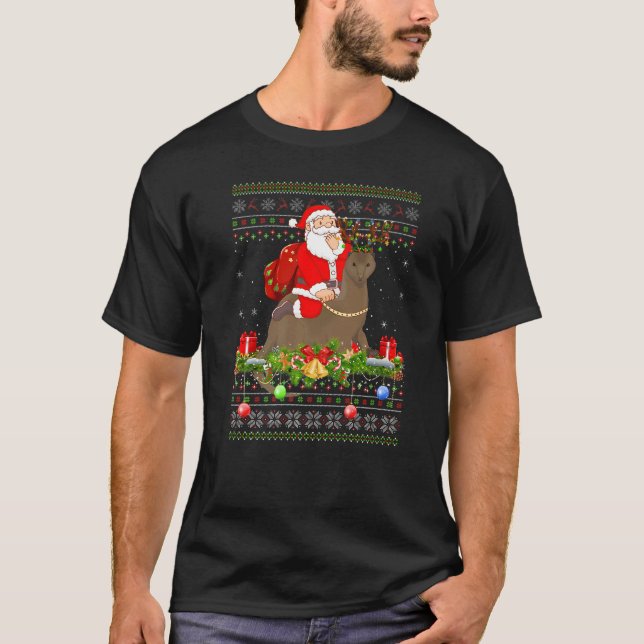 T-shirt Ferret  Ugly Santa Riding Ferret Christmas (Devant)