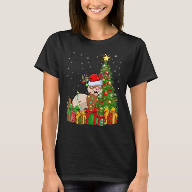 T-shirt Ferret   Xmas Holiday Santa Ferret Christmas Tree (Devant)