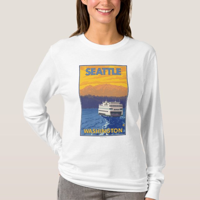 T-shirt Ferry et montagnes - Seattle, Washington (Devant)