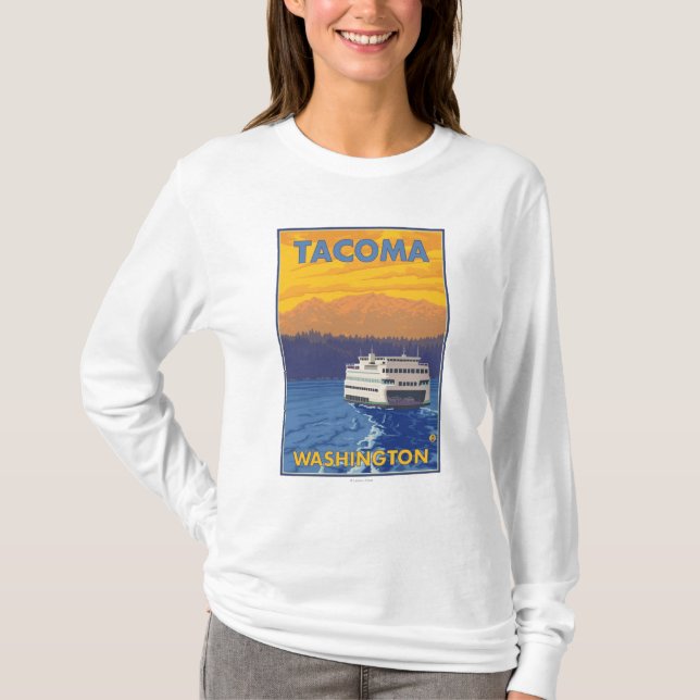 T-shirt Ferry et montagnes - Tacoma, Washington (Devant)