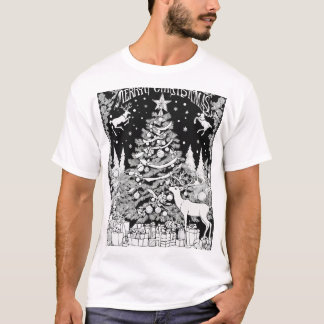 T-shirt Festif Arbre de Noël Silhouette Noir Design sur