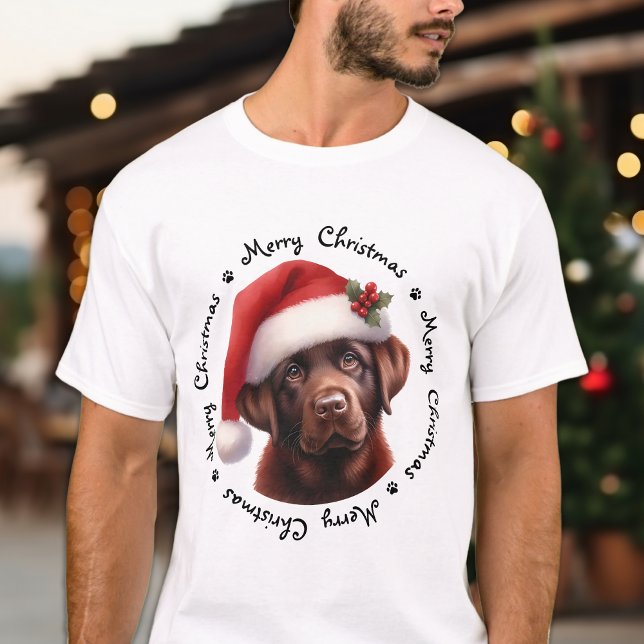 T-shirt Festif de chien de Noël Chocolat Labrador Retrieve (Créateur téléchargé)
