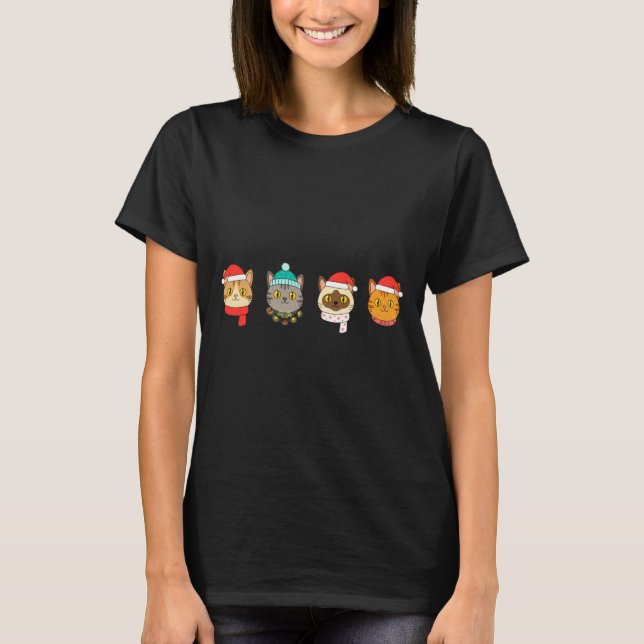 T-shirt Festive Cat Lineup, Holiday Cat Art Cat Lovers, Ca (Devant)