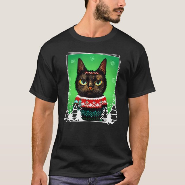 T-shirt Festive Cat Wearing a Christmas Ugly Sweater  Kitt (Devant)