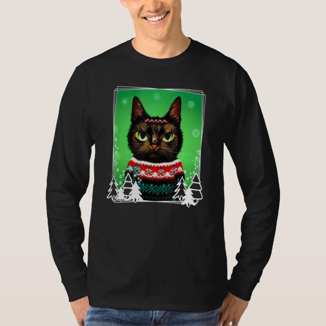 T-shirt Festive Cat Wearing a Christmas Ugly Sweater  Kitt (Devant)