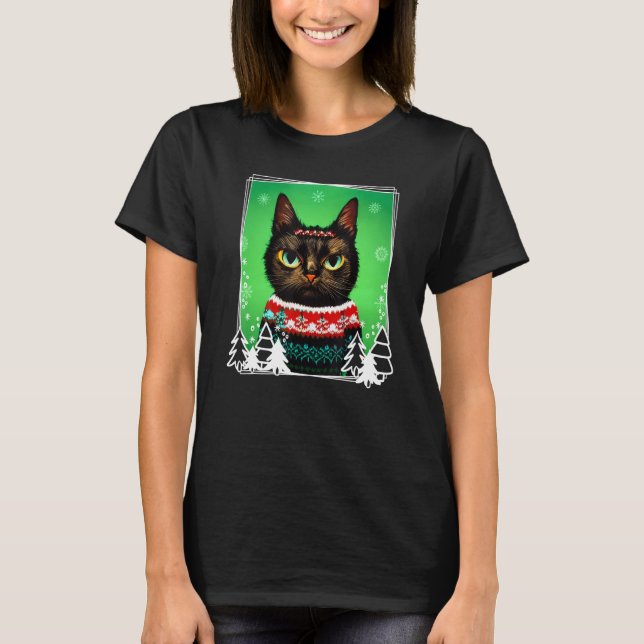T-shirt Festive Cat Wearing a Christmas Ugly Sweater  Kitt (Devant)