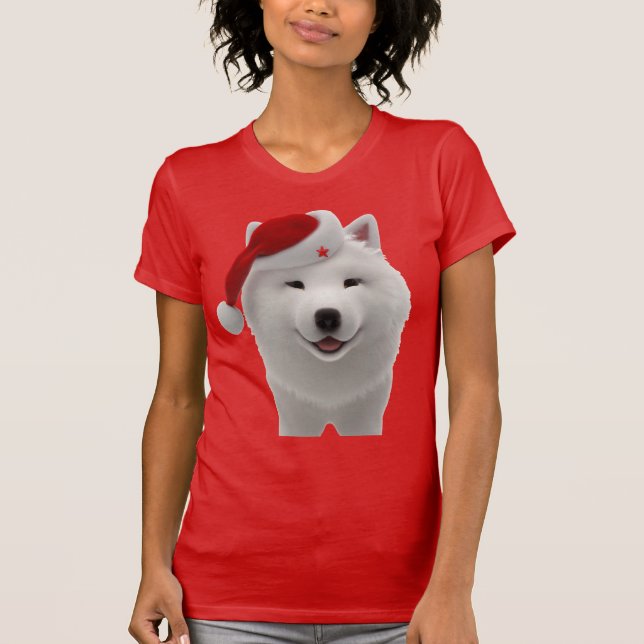 T-shirt Festive Cute Cartoon Style Chien Samoyé avec Père  (Devant)