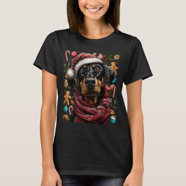 T-shirt Festive Doberman With Santa Hat Snowy Winter Chris (Devant)