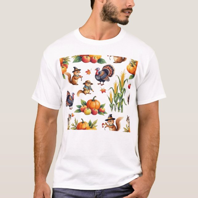 T-shirt Festive Fall Harvest Watercolor Pattern Classic T- (Devant)