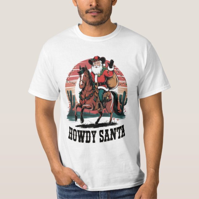 T-shirt Festive Howdy Père Noël Cowboy Style : Wild West T (Devant)