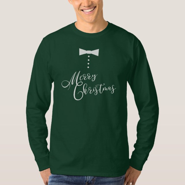 T-shirt Festive Joyeux Noël Cravate Bow Style Tuxedo (Devant)