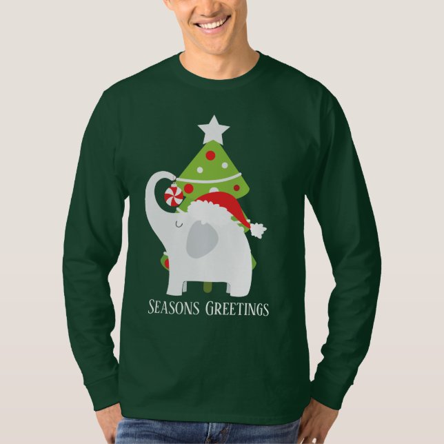 T-shirt Festive Noël éléphant blanc ajouter du texte (Devant)