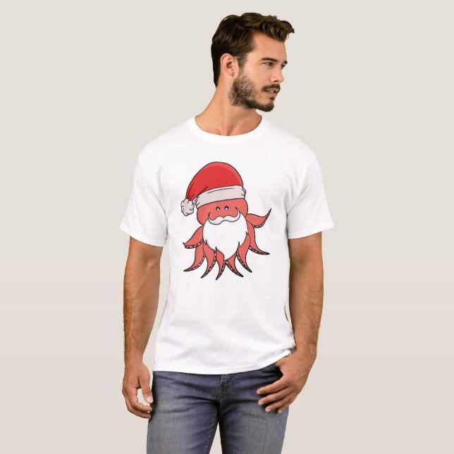 T-shirt Festive Octopus Santa Design (Devant entier)