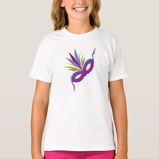 T-shirt Festive Plumes violet Masque Filles (Devant)