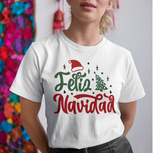 T-shirt Festive Rouge et Vert Feliz Navidad (Red and Green Feliz Navidad Holiday T-shirt)