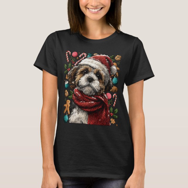 T-shirt Festive Shih Tzu With Santa Hat Snowy Winter Chris (Devant)